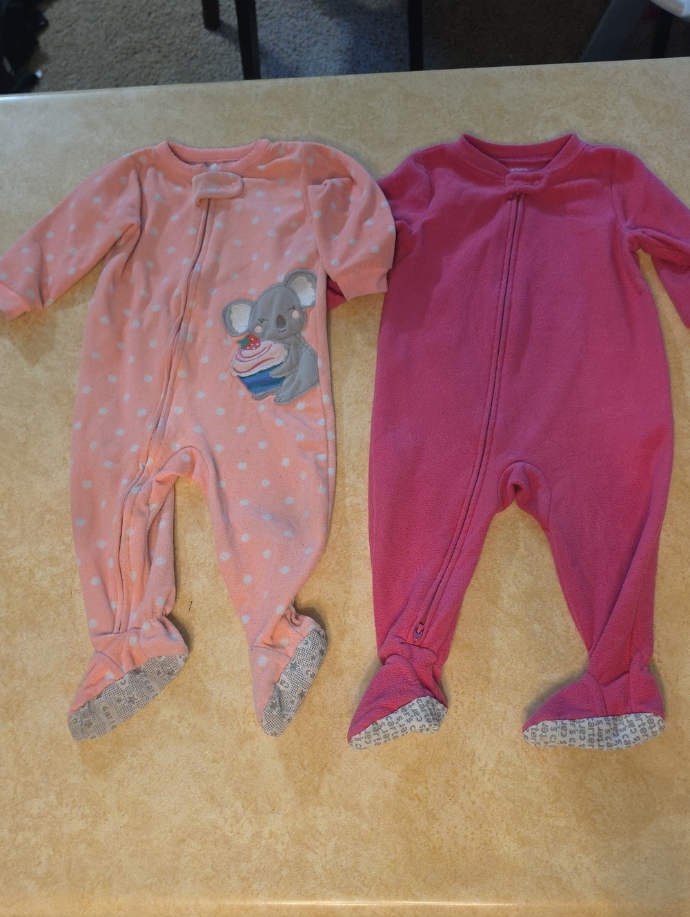 Carter's Pink & Coral Polka Dot and Fuchsia Footed One-Pieces